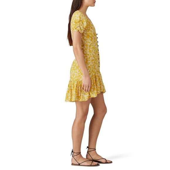 Wish Golden Bloom Dress Women's Medium Yellow Mini V-Neck Puff Sleeve Ruffle RTR - Picture 12 of 13